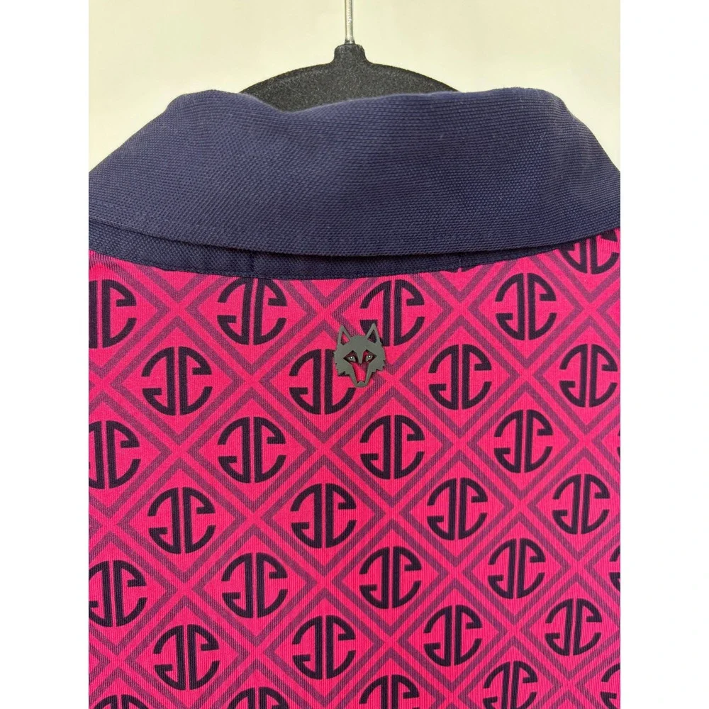 Greyson Mens Pink Navy Monogram Performance Polo Shirt Size M